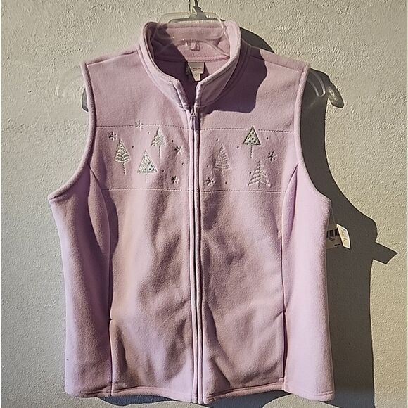 Holiday Editions Pink Christmas Full Zip Fleece Cardigan Sweater Vest Large - Picture 1 of 6